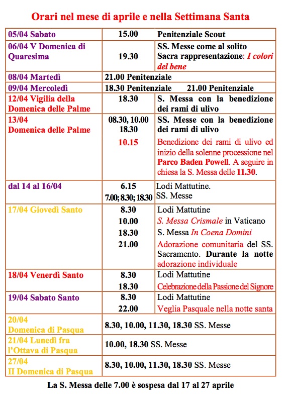 Orari Pasqua 2014